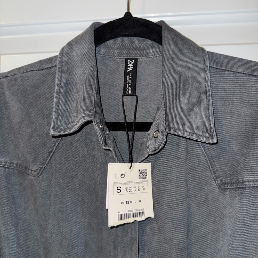 NWT Zara Grey Jumpsuit buttoned with waist tie and elastic hems, Small - Picture 8 of 14